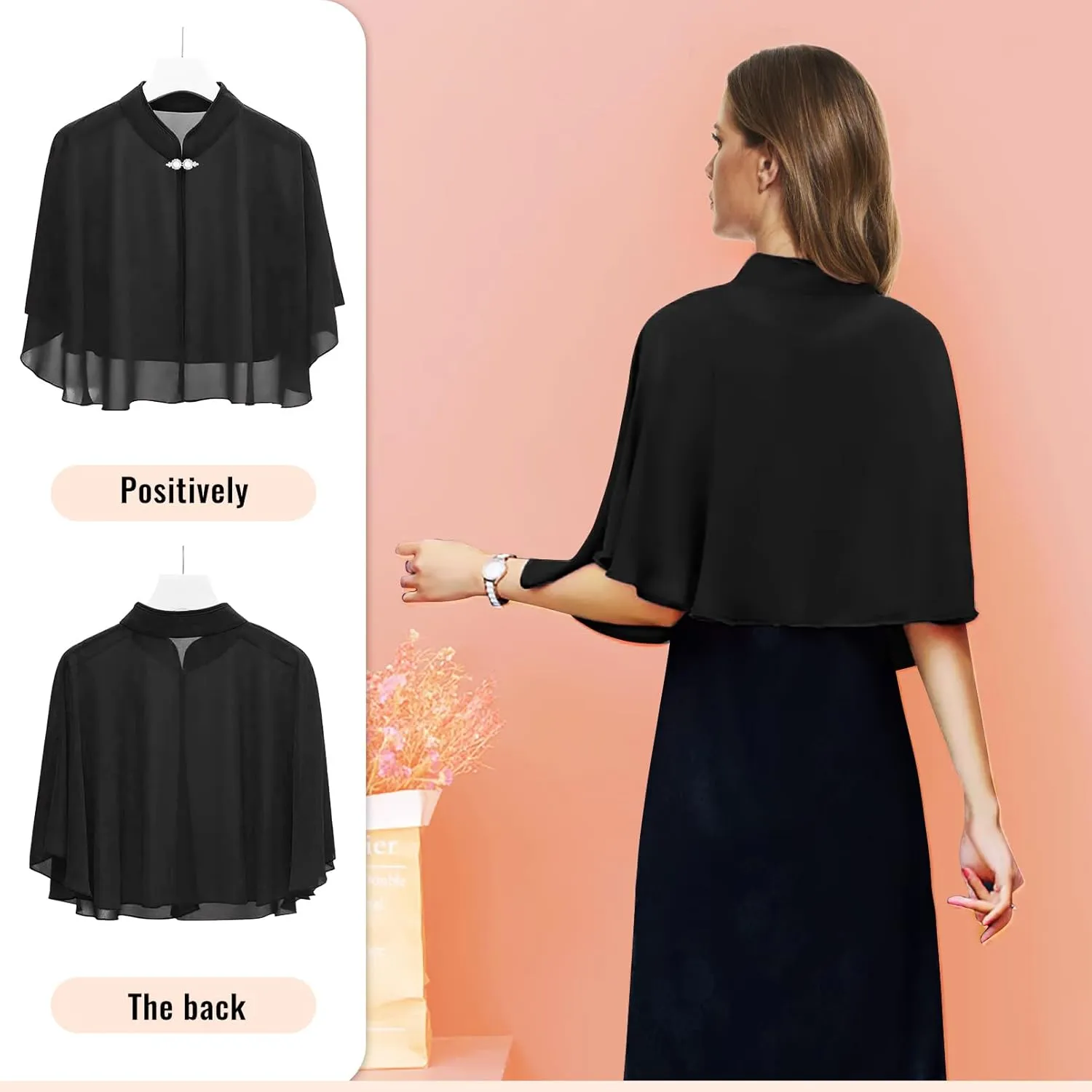 Chiffon Shawls and Wraps for Evening Dress Chiffon Shrug Wedding Cape Cover Up Soft Capelets Capes