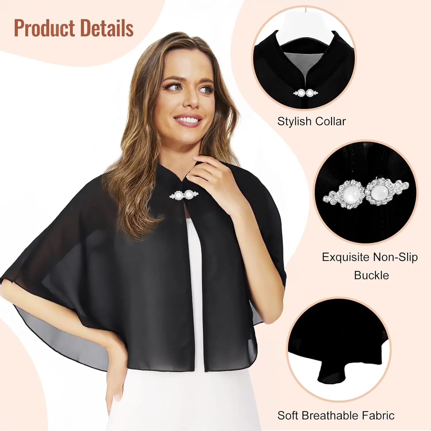 Chiffon Shawls and Wraps for Evening Dress Chiffon Shrug Wedding Cape Cover Up Soft Capelets Capes