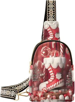 Christmas Santa Boots Sling Bag for Women Fanny Packs for Women Small Leather Fanny Pack Crossbody Bags Fashion Waist Packs Chest Bag for Travel 21341919