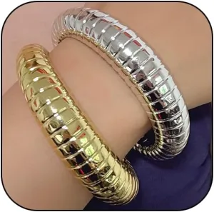 Chunky Gold Bracelets for Women Cuff Open Silver Crystal Stackable Bangle Bracelets Statement Jewelry 3Pcs Set (Gold)