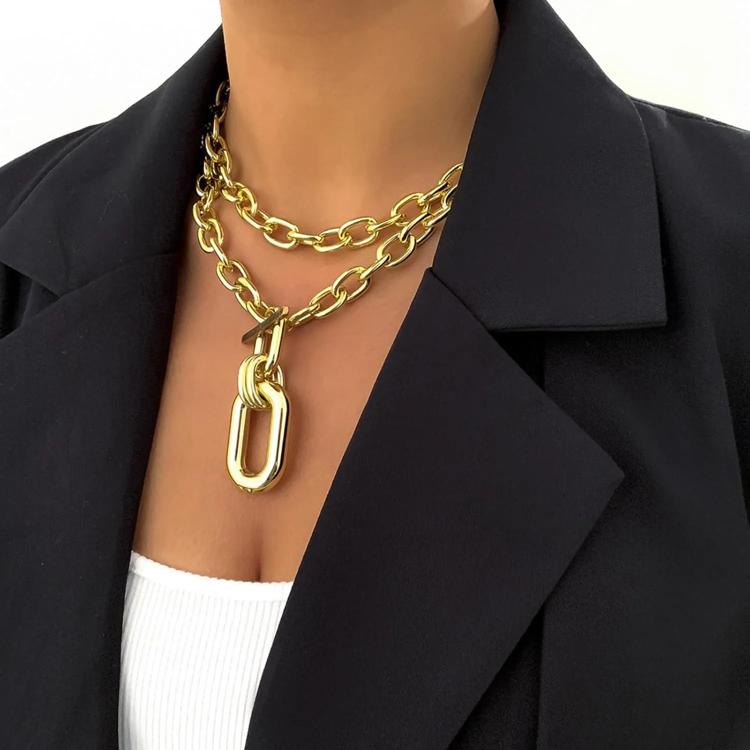 Chunky Gold Necklace for Women,Statement Geometry Layered Necklaces Punk Style Choker Necklaces Stackable Y2k Jewelry