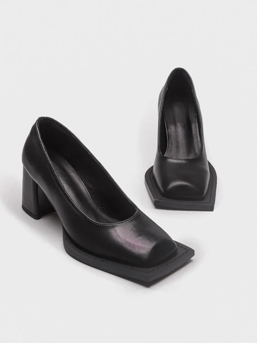 Chunky Heeled Square Toe Pumps