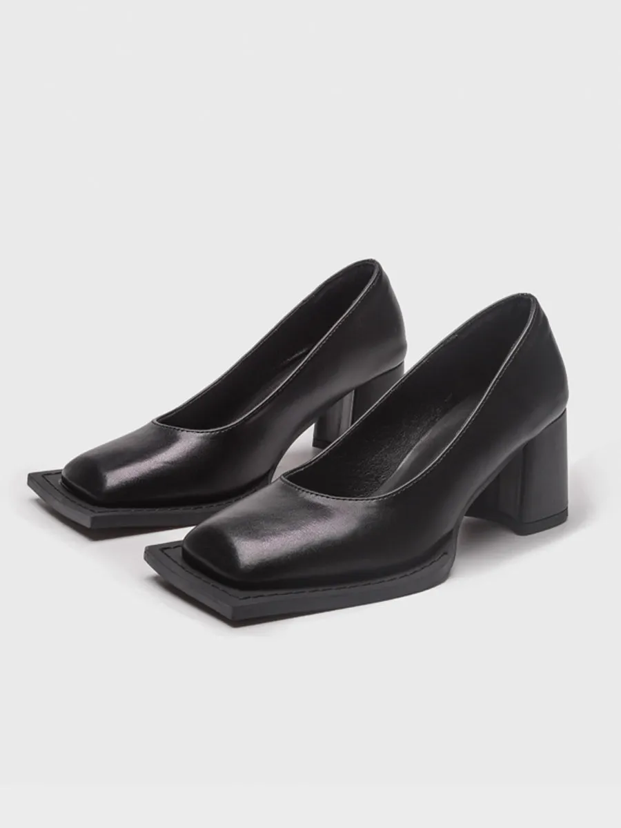 Chunky Heeled Square Toe Pumps