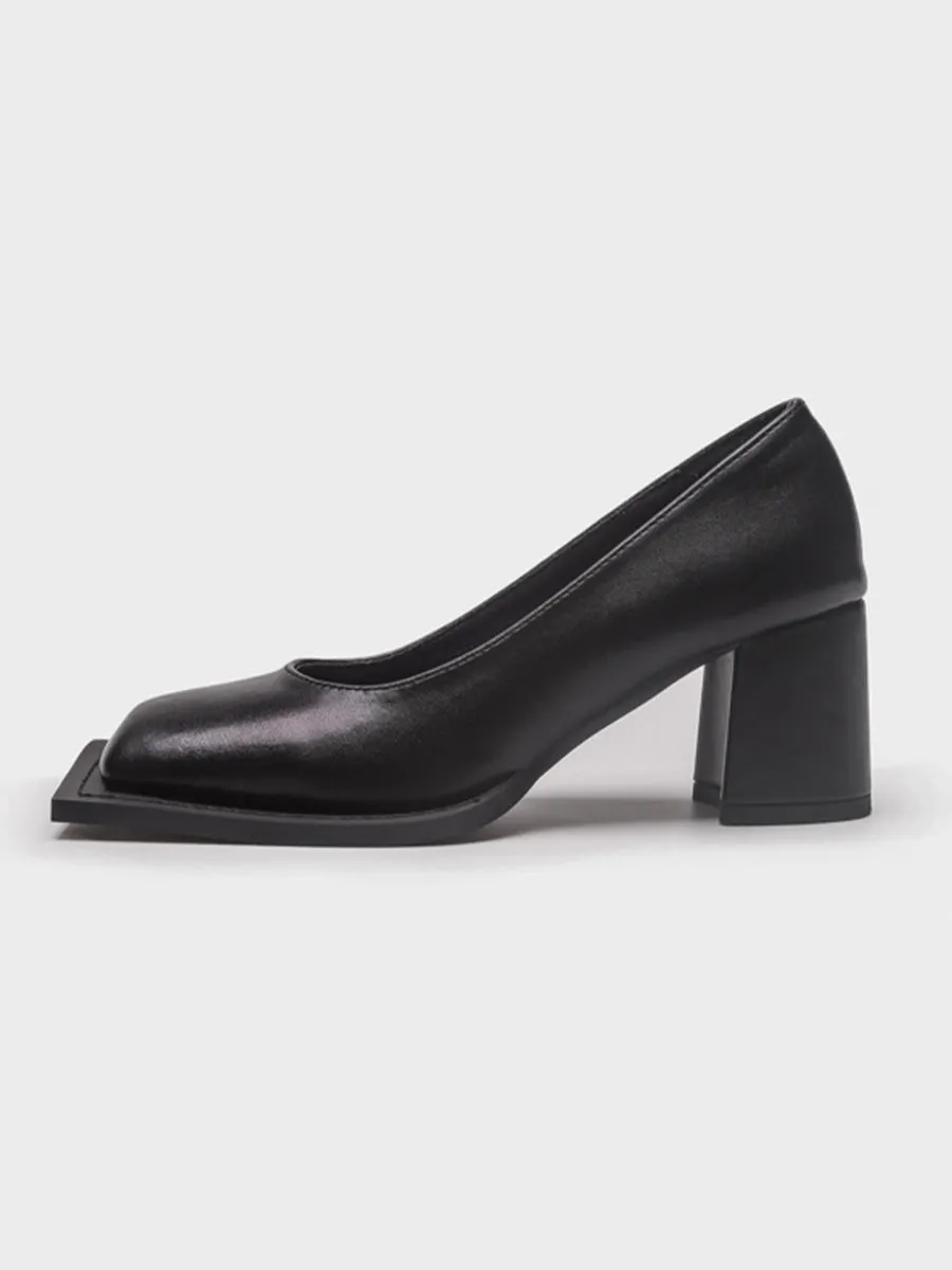 Chunky Heeled Square Toe Pumps