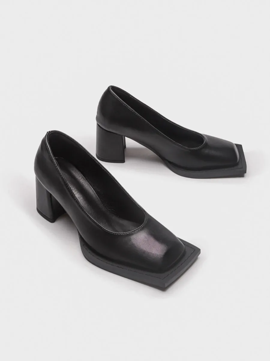 Chunky Heeled Square Toe Pumps