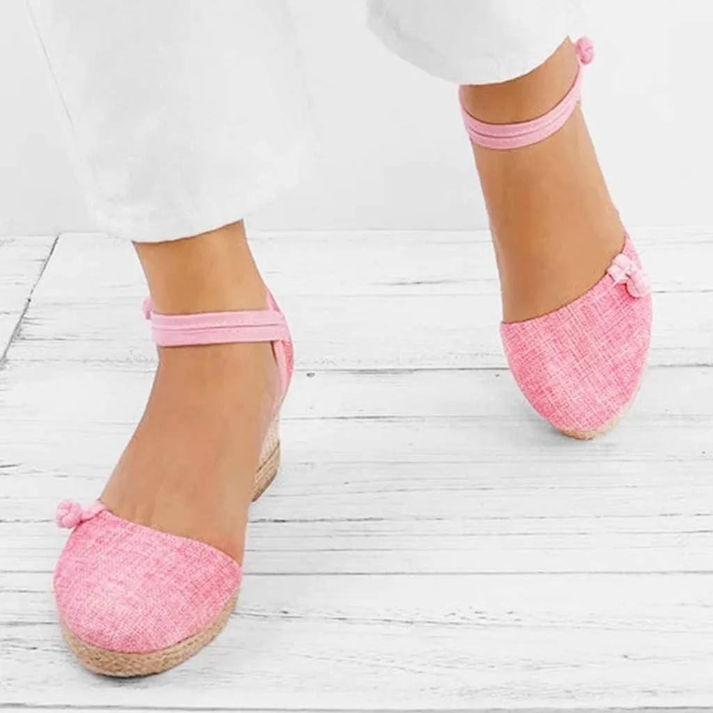 Closed Toe Espadrilles for Women Platform Mid Wedge Casual Shoes Ankle Strappy Comfortable Sandals Ladies Walking Shoes Lightweight Summer Shoe Breathable Sandal for Beach Wedding Dressy 2025 Fashion