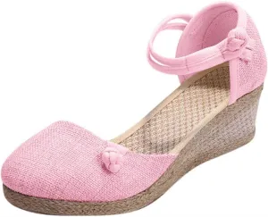 Closed Toe Espadrilles for Women Platform Mid Wedge Casual Shoes Ankle Strappy Comfortable Sandals Ladies Walking Shoes Lightweight Summer Shoe Breathable Sandal for Beach Wedding Dressy 2025 Fashion