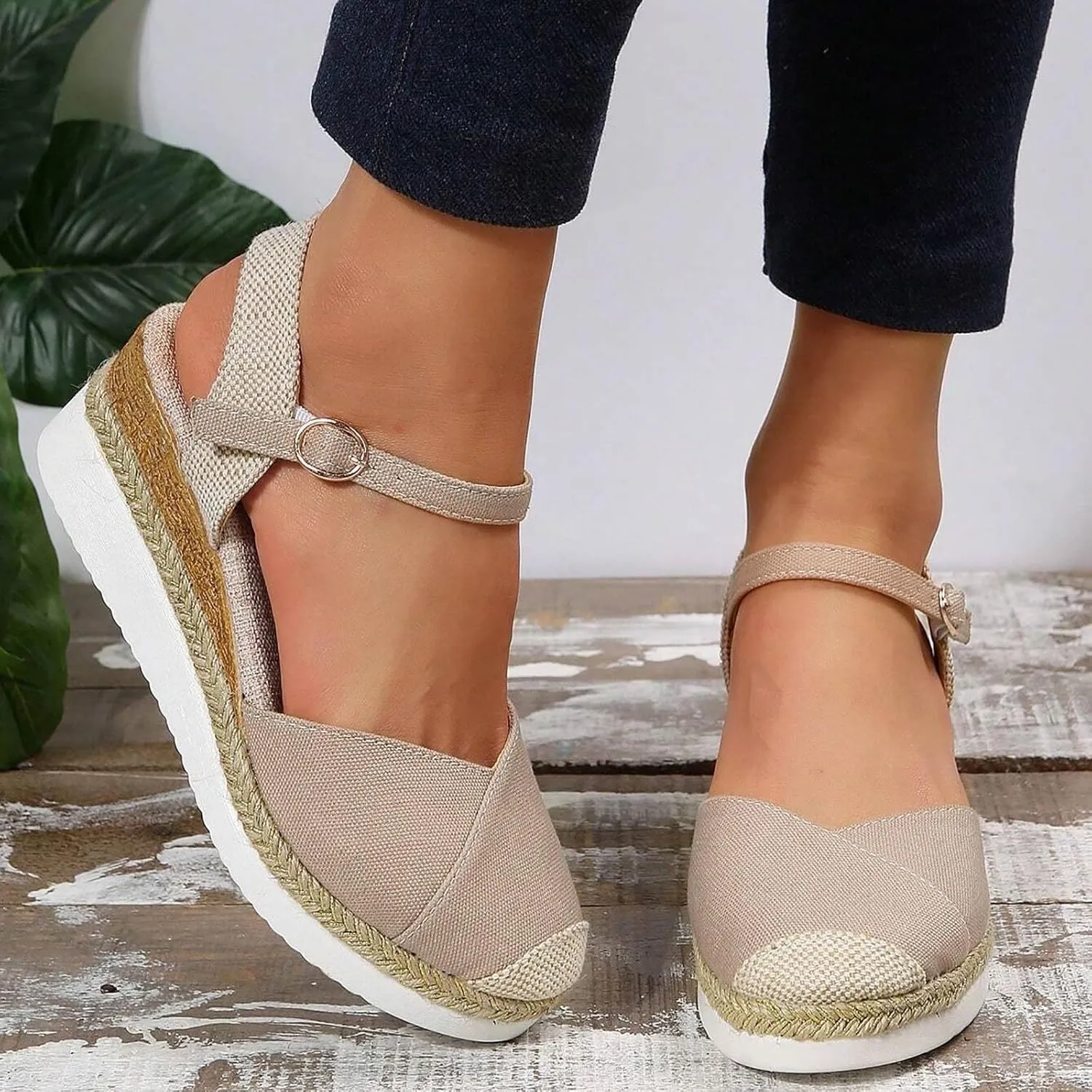 Closed Toe Sandals Women, Women's Espadrilles Dressy Sandals, Comfortable Anti Slip Summer Platform Wedge Shoes