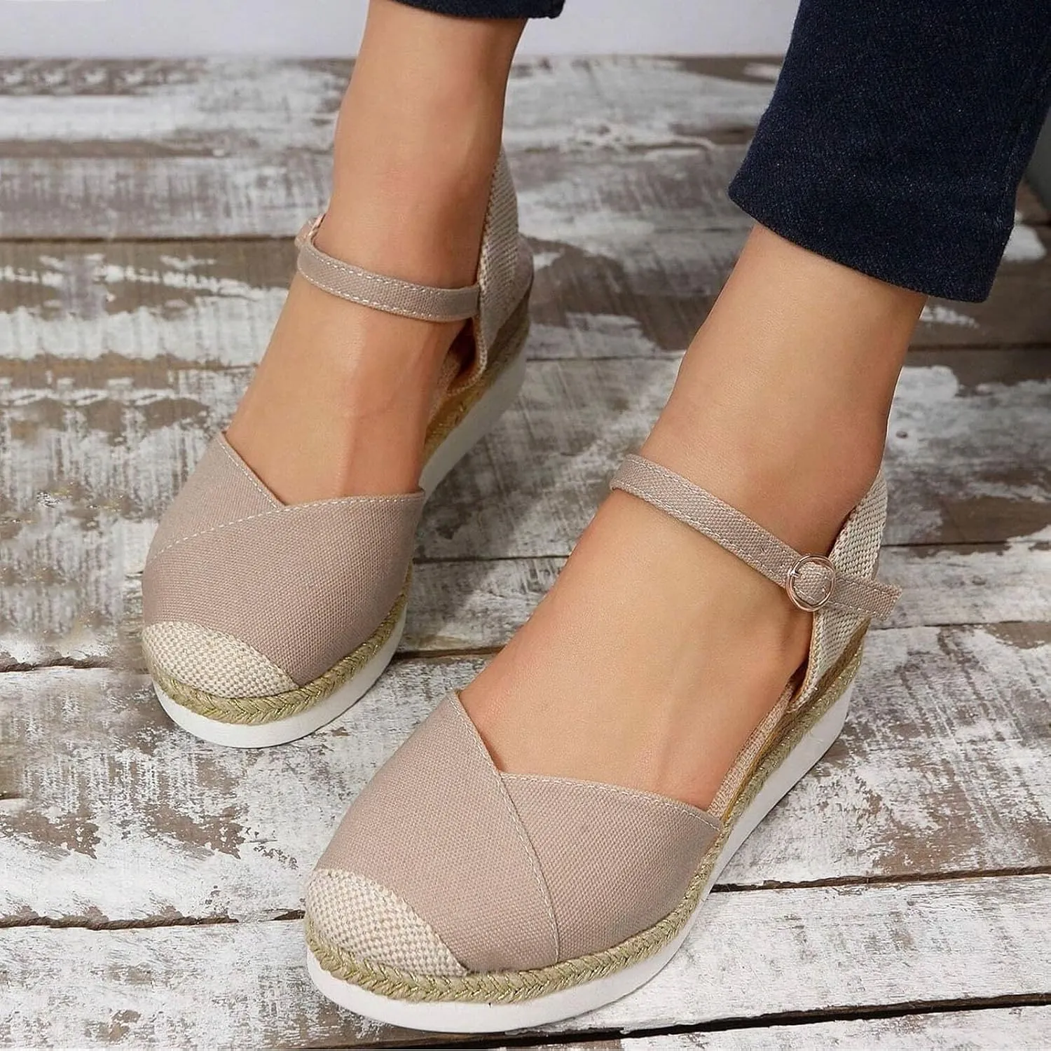 Closed Toe Sandals Women, Women's Espadrilles Dressy Sandals, Comfortable Anti Slip Summer Platform Wedge Shoes