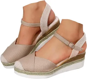 Closed Toe Sandals Women, Women's Espadrilles Dressy Sandals, Comfortable Anti Slip Summer Platform Wedge Shoes