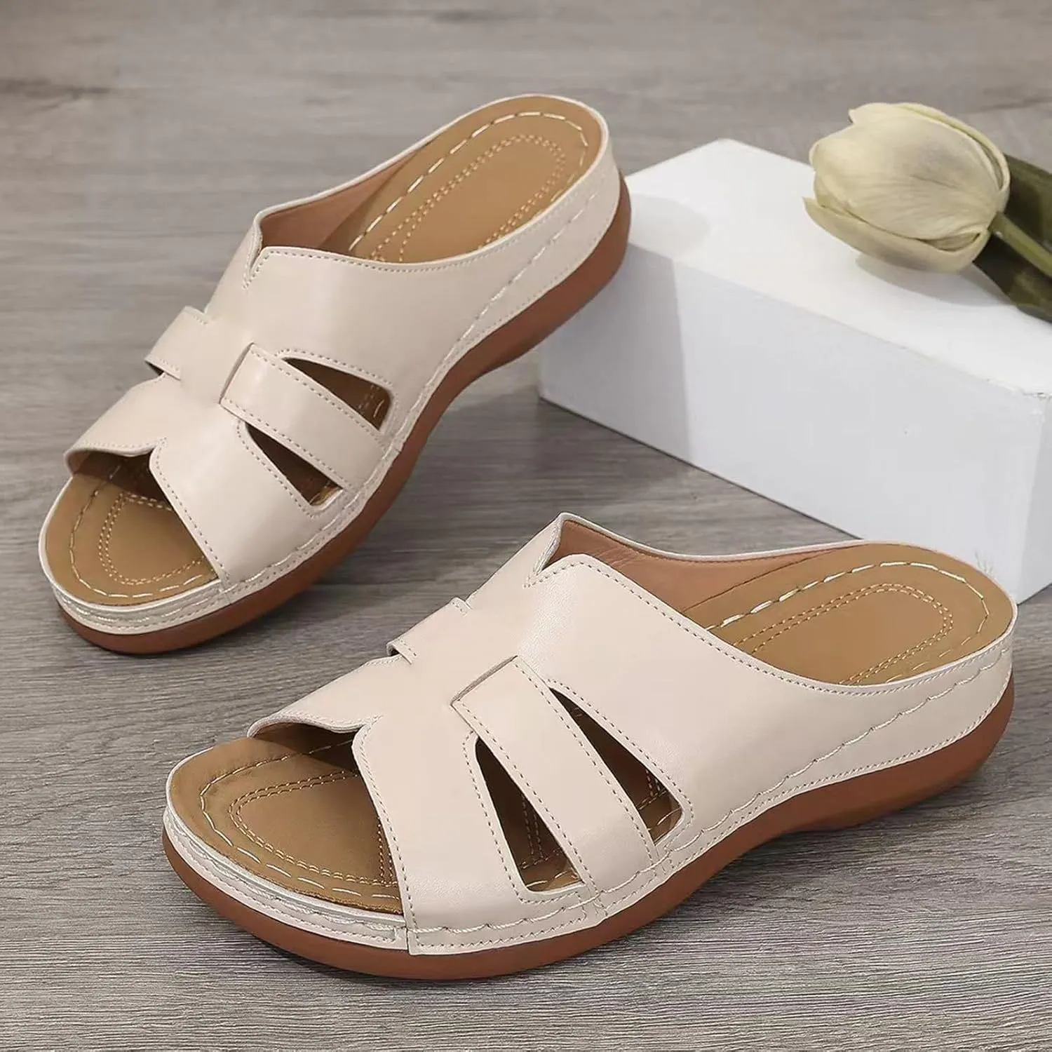 Closed Toe Slippers for Women with Arch Support Hollow Out Adjustable Low Wedge Shoes Comfort Walking Lightweight Sandals Clogs Mules Comfortable Dressy Platform Summer Orthopedic Casual
