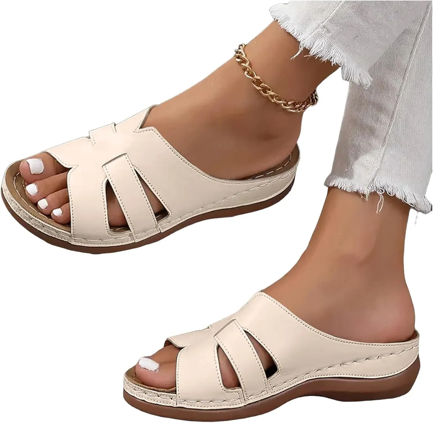 Closed Toe Slippers for Women with Arch Support Hollow Out Adjustable Low Wedge Shoes Comfort Walking Lightweight Sandals Clogs Mules Comfortable Dressy Platform Summer Orthopedic Casual