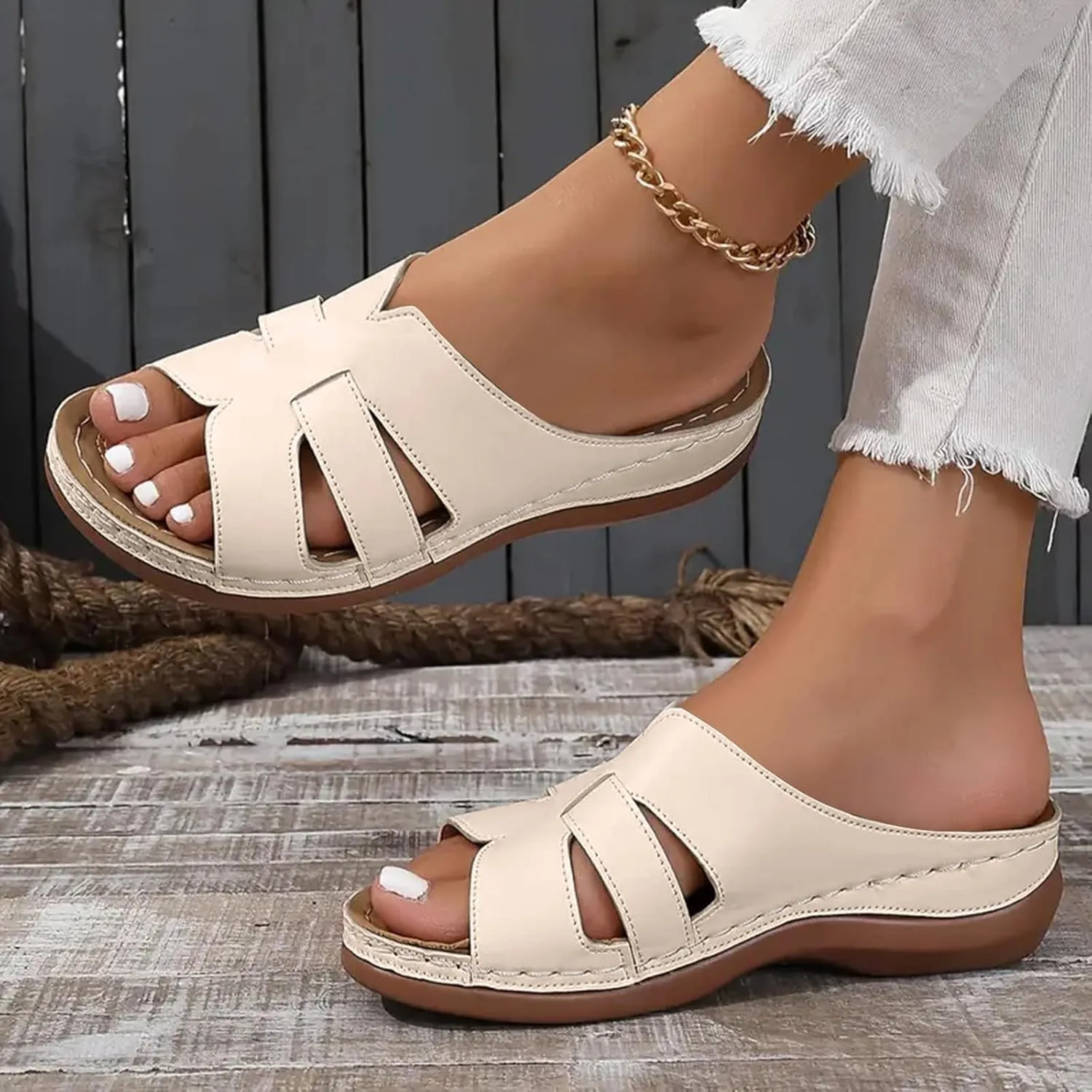 Closed Toe Slippers for Women with Arch Support Hollow Out Adjustable Low Wedge Shoes Comfort Walking Lightweight Sandals Clogs Mules Comfortable Dressy Platform Summer Orthopedic Casual