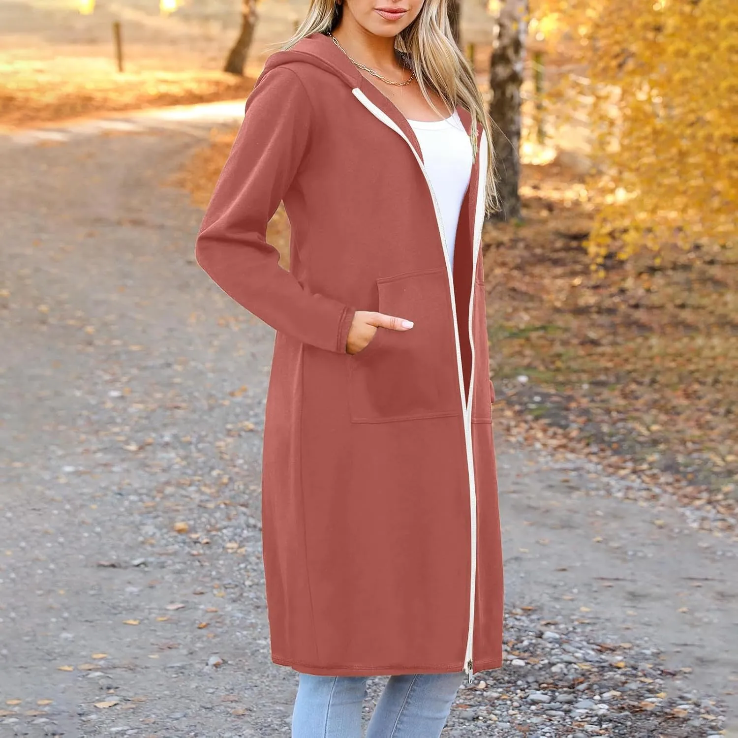 Coats for Women Zip Up Long Sleeve Oversized Hoodies Casual Lightweight Fleece Jackets with Pockets Outerwear