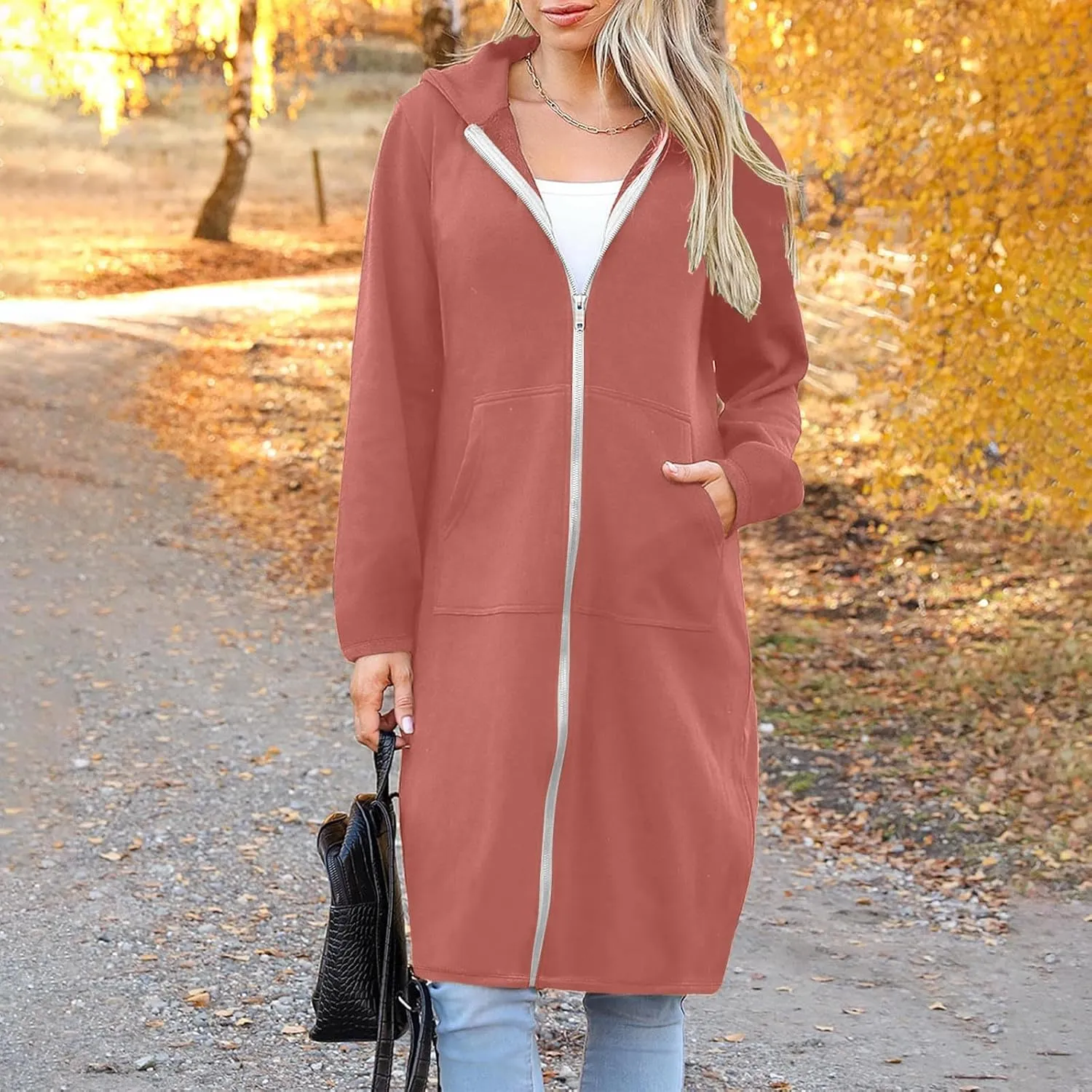 Coats for Women Zip Up Long Sleeve Oversized Hoodies Casual Lightweight Fleece Jackets with Pockets Outerwear