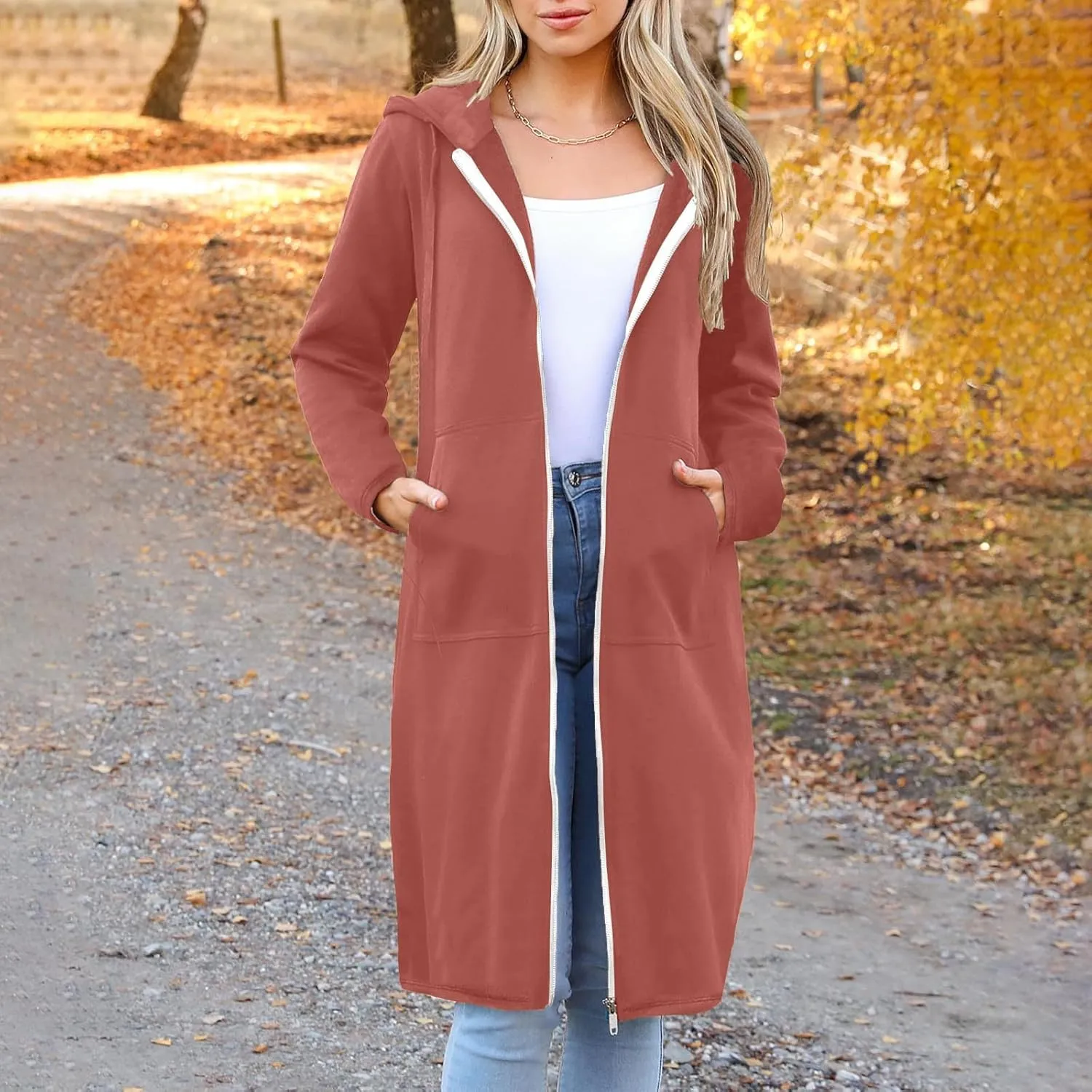 Coats for Women Zip Up Long Sleeve Oversized Hoodies Casual Lightweight Fleece Jackets with Pockets Outerwear