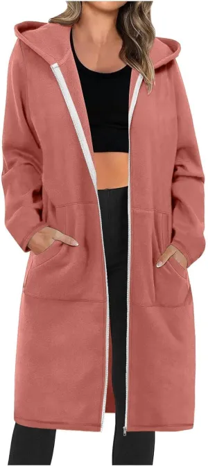 Coats for Women Zip Up Long Sleeve Oversized Hoodies Casual Lightweight Fleece Jackets with Pockets Outerwear
