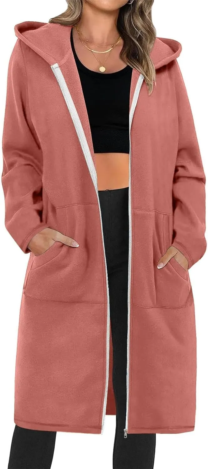 Coats for Women Zip Up Long Sleeve Oversized Hoodies Casual Lightweight Fleece Jackets with Pockets Outerwear
