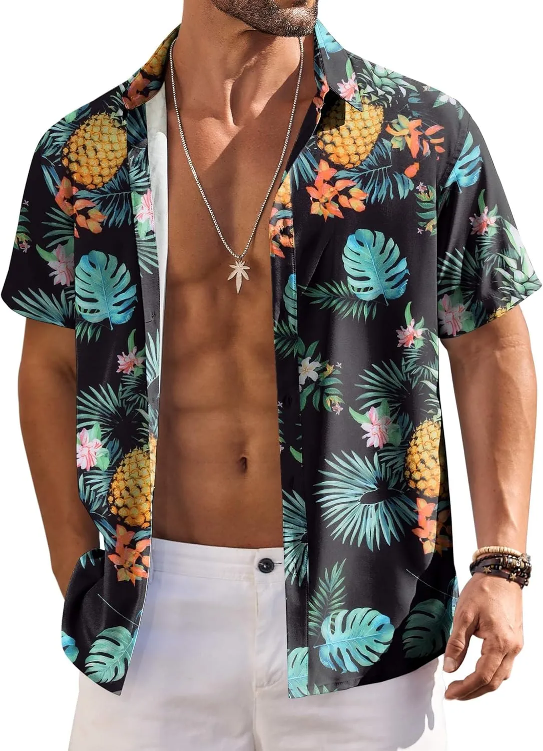 COOFANDY Hawaiian Shirt for Men Short Sleeve Floral Button Down Shirt Tropical Casual Summer Beach Shirts