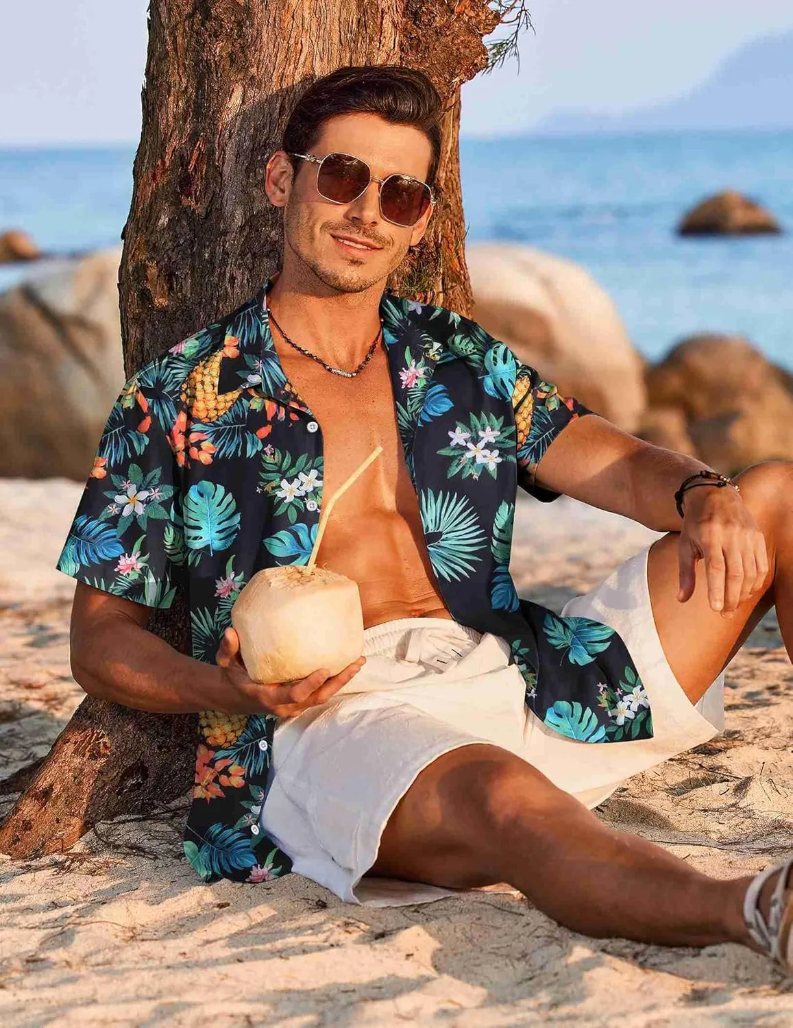 COOFANDY Hawaiian Shirt for Men Short Sleeve Floral Button Down Shirt Tropical Casual Summer Beach Shirts