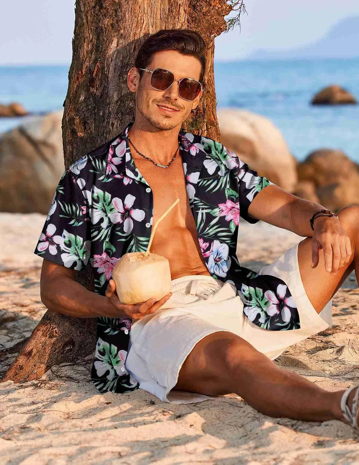 COOFANDY Hawaiian Shirt for Men Short Sleeve Floral Button Down Shirt Tropical Casual Summer Beach Shirts