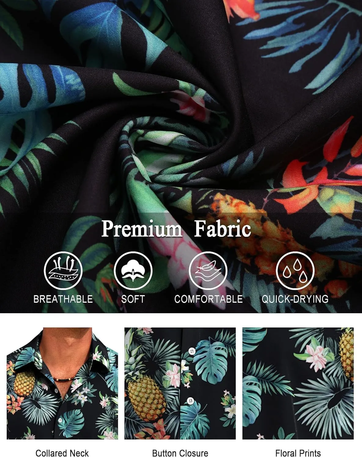 COOFANDY Hawaiian Shirt for Men Short Sleeve Floral Button Down Shirt Tropical Casual Summer Beach Shirts