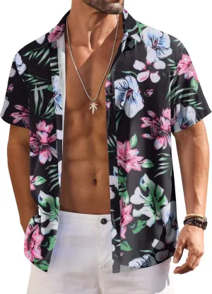 COOFANDY Hawaiian Shirt for Men Short Sleeve Floral Button Down Shirt Tropical Casual Summer Beach Shirts