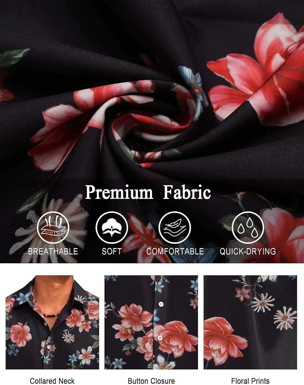 COOFANDY Hawaiian Shirt for Men Short Sleeve Floral Button Down Shirt Tropical Casual Summer Beach Shirts