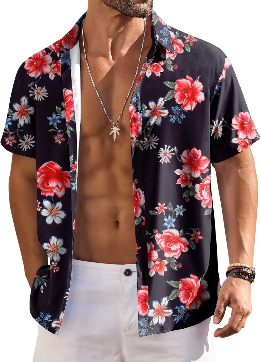 COOFANDY Hawaiian Shirt for Men Short Sleeve Floral Button Down Shirt Tropical Casual Summer Beach Shirts