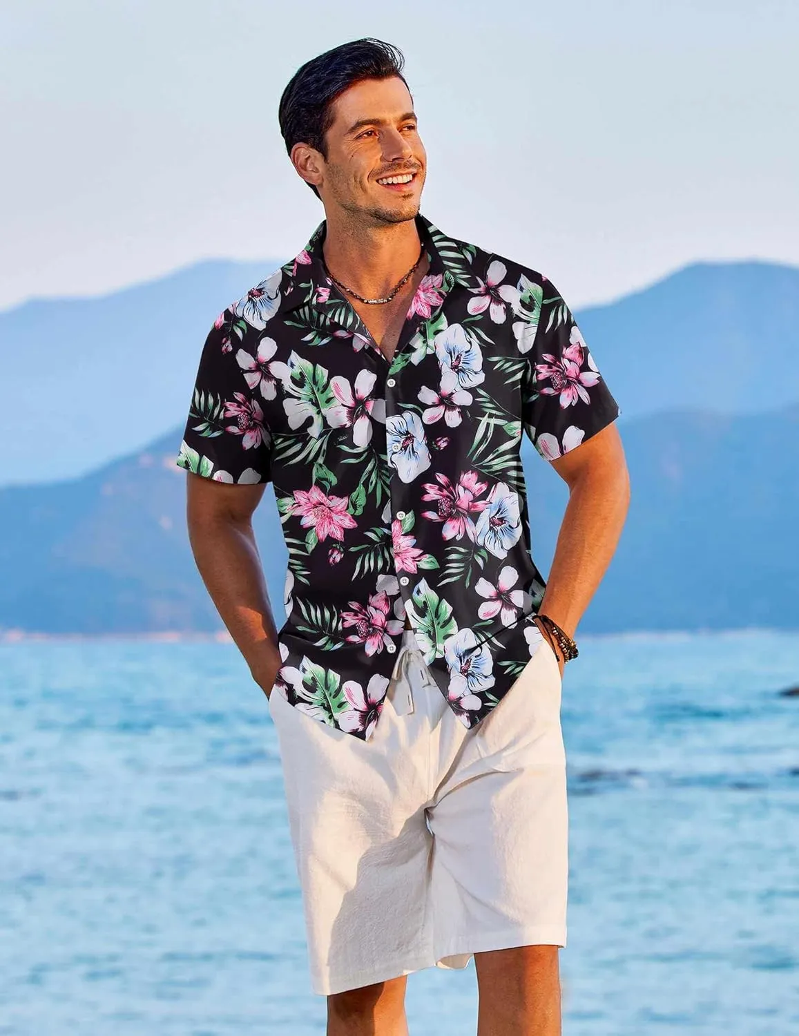 COOFANDY Hawaiian Shirt for Men Short Sleeve Floral Button Down Shirt Tropical Casual Summer Beach Shirts