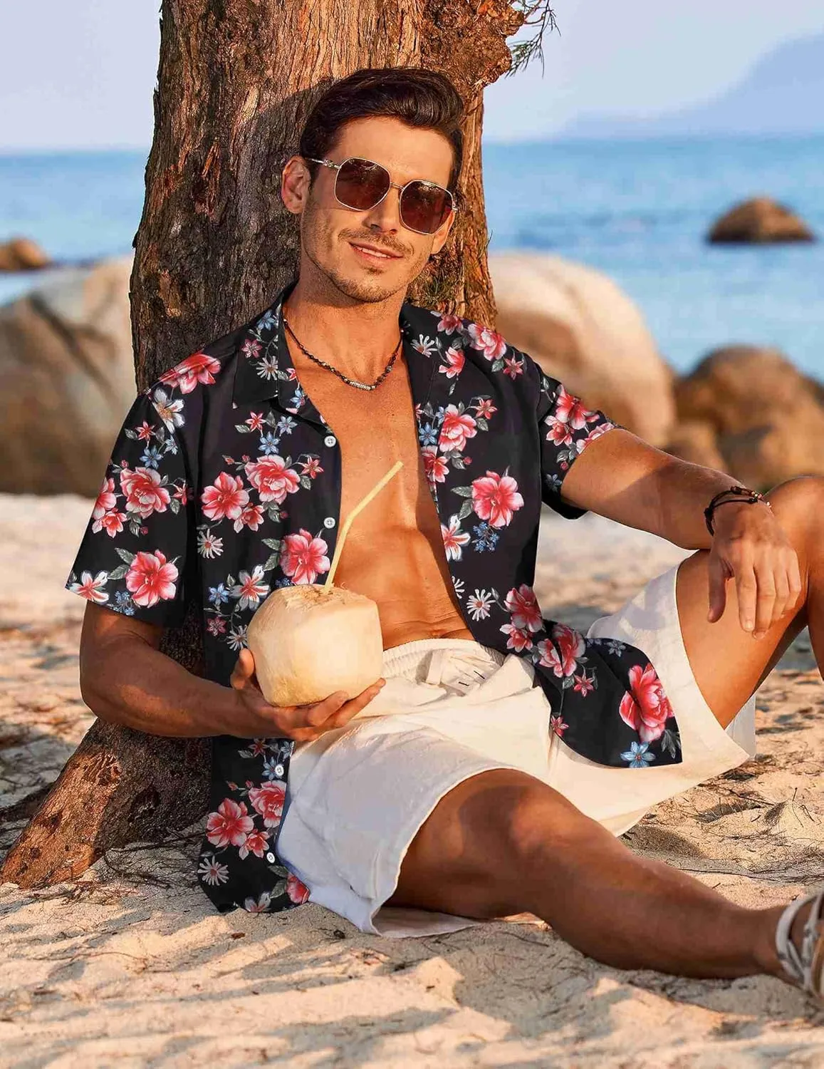 COOFANDY Hawaiian Shirt for Men Short Sleeve Floral Button Down Shirt Tropical Casual Summer Beach Shirts