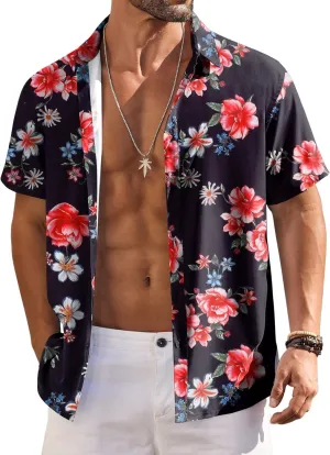 COOFANDY Hawaiian Shirt for Men Short Sleeve Floral Button Down Shirt Tropical Casual Summer Beach Shirts