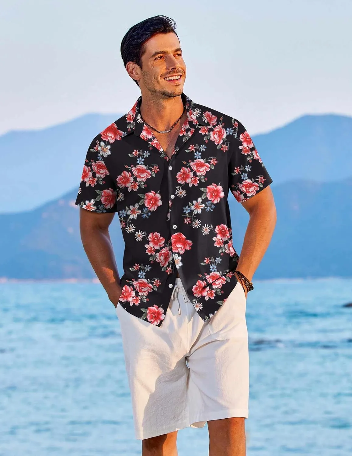COOFANDY Hawaiian Shirt for Men Short Sleeve Floral Button Down Shirt Tropical Casual Summer Beach Shirts