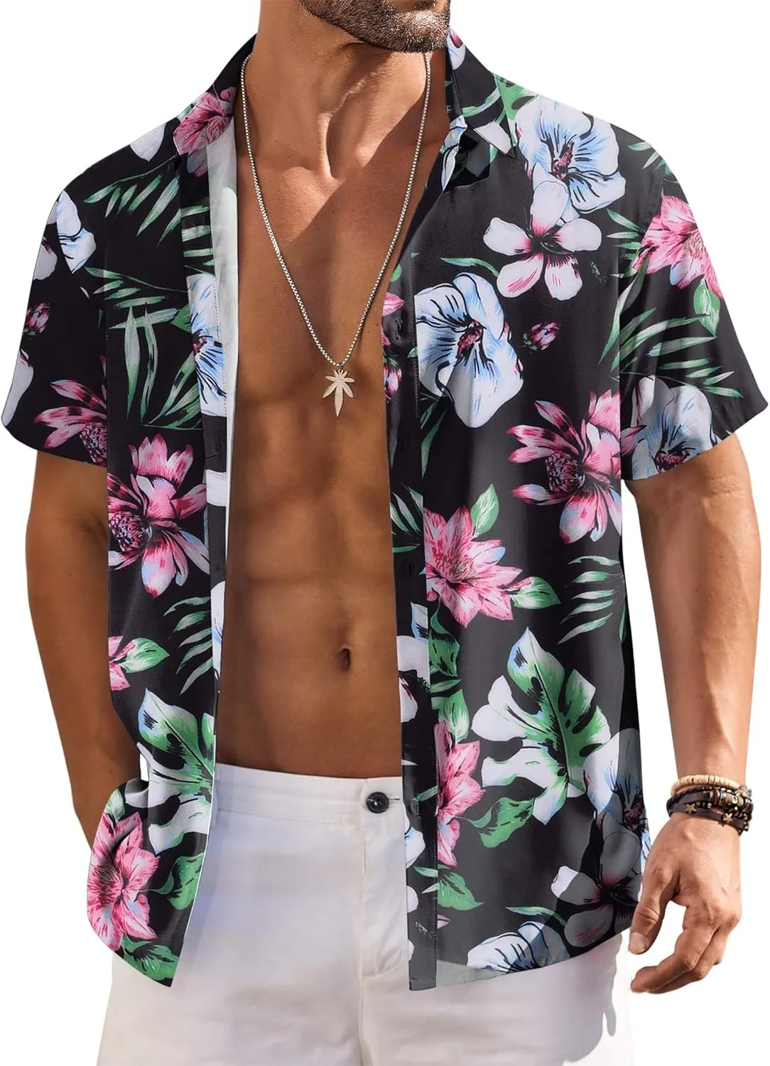 COOFANDY Hawaiian Shirt for Men Short Sleeve Floral Button Down Shirt Tropical Casual Summer Beach Shirts