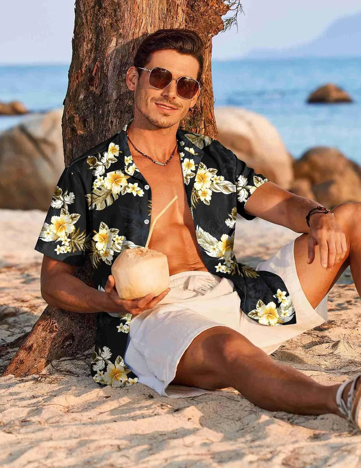 COOFANDY Hawaiian Shirt for Men Short Sleeve Floral Button Down Shirt Tropical Casual Summer Beach Shirts