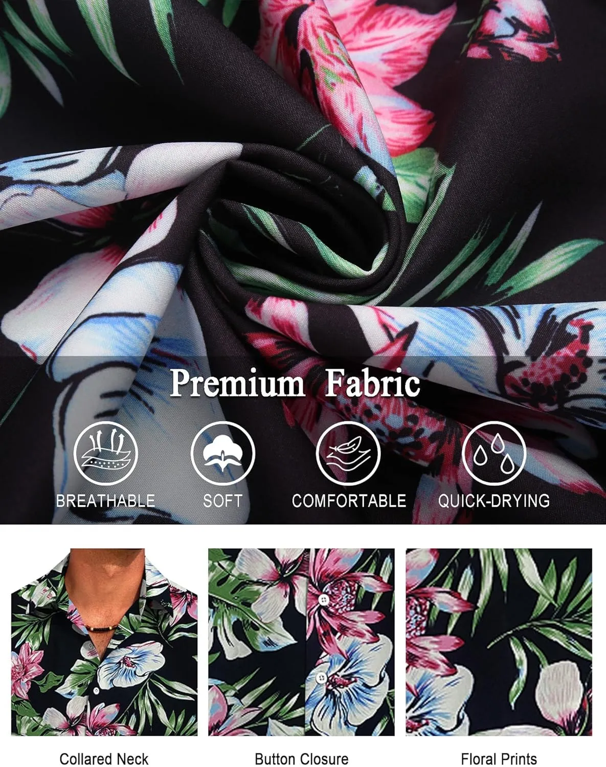 COOFANDY Hawaiian Shirt for Men Short Sleeve Floral Button Down Shirt Tropical Casual Summer Beach Shirts