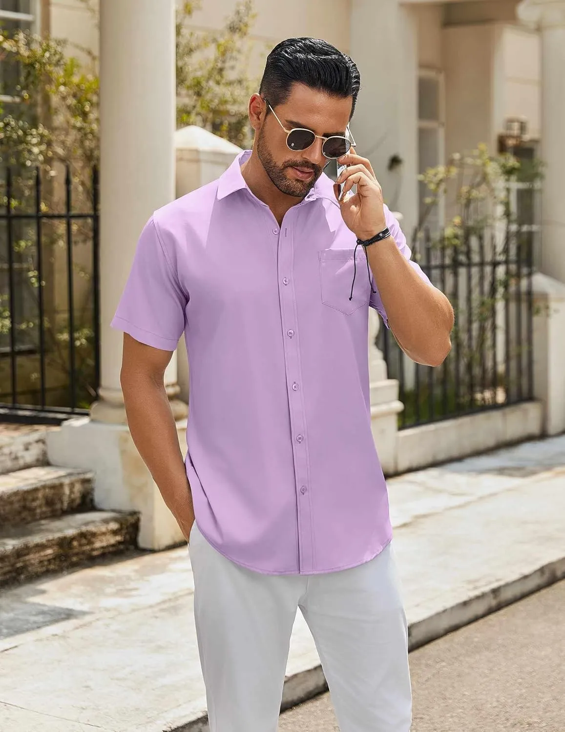 COOFANDY Mens Casual Button Down Shirts Short Sleeve Summer Untucked Dress Shirt with Pocket