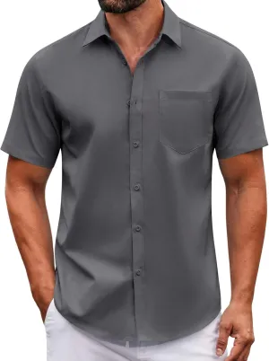 COOFANDY Mens Casual Button Down Shirts Short Sleeve Summer Untucked Dress Shirt with Pocket