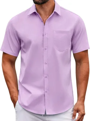 COOFANDY Mens Casual Button Down Shirts Short Sleeve Summer Untucked Dress Shirt with Pocket