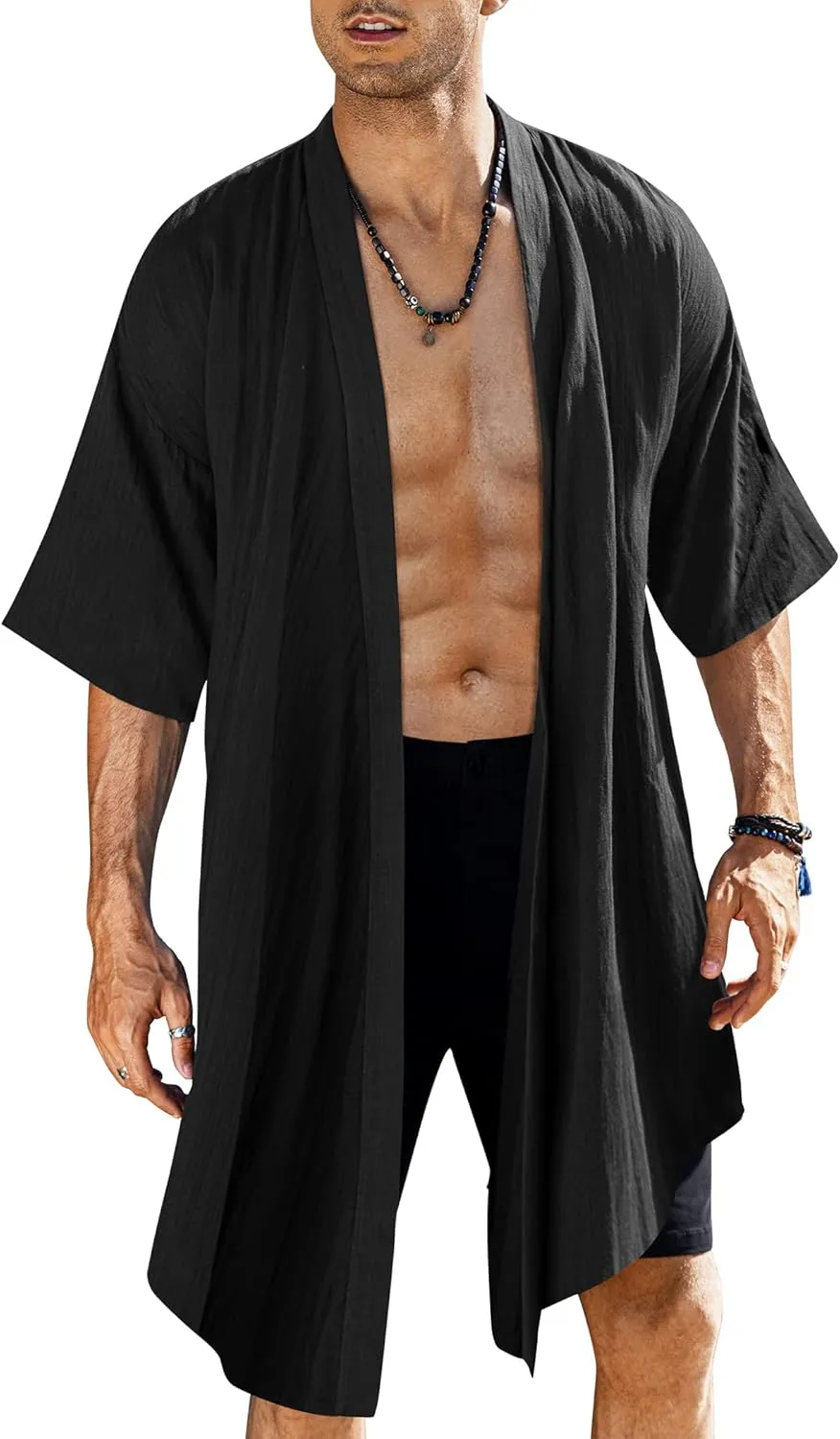 COOFANDY Men's Ruffle Shawl Collar Lightweight Cardigan Long Kimono Jackets Open Front Drape Cape Coat