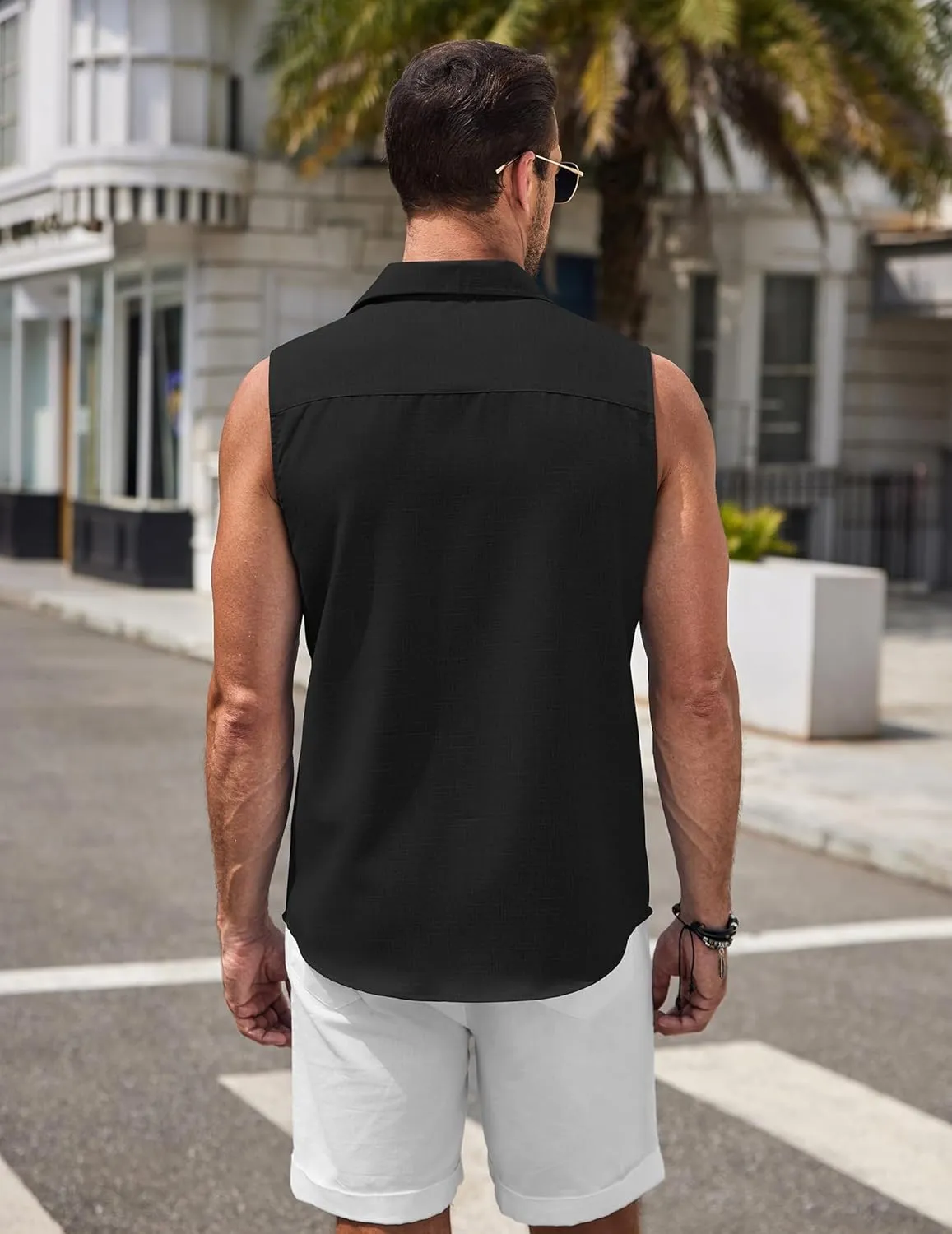 COOFANDY Mens Sleeveless Button Down Beach Shirts Casual Summer Tank Tops Collared Imitation Linen Tank Shirt