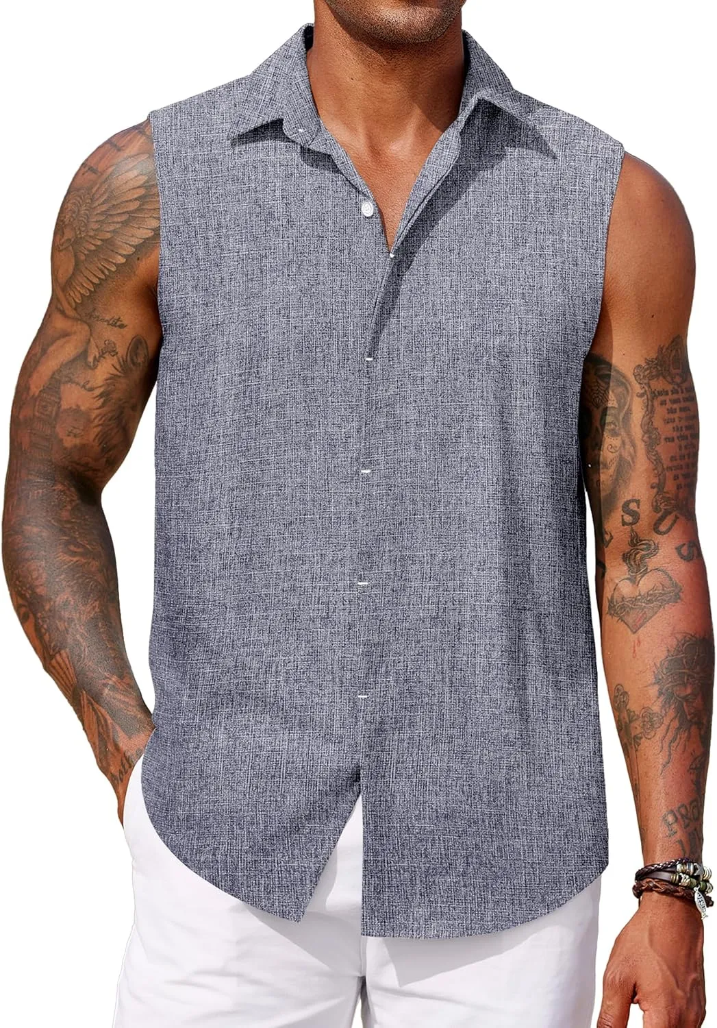 COOFANDY Mens Sleeveless Button Down Beach Shirts Casual Summer Tank Tops Collared Imitation Linen Tank Shirt