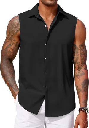 COOFANDY Mens Sleeveless Button Down Beach Shirts Casual Summer Tank Tops Collared Imitation Linen Tank Shirt