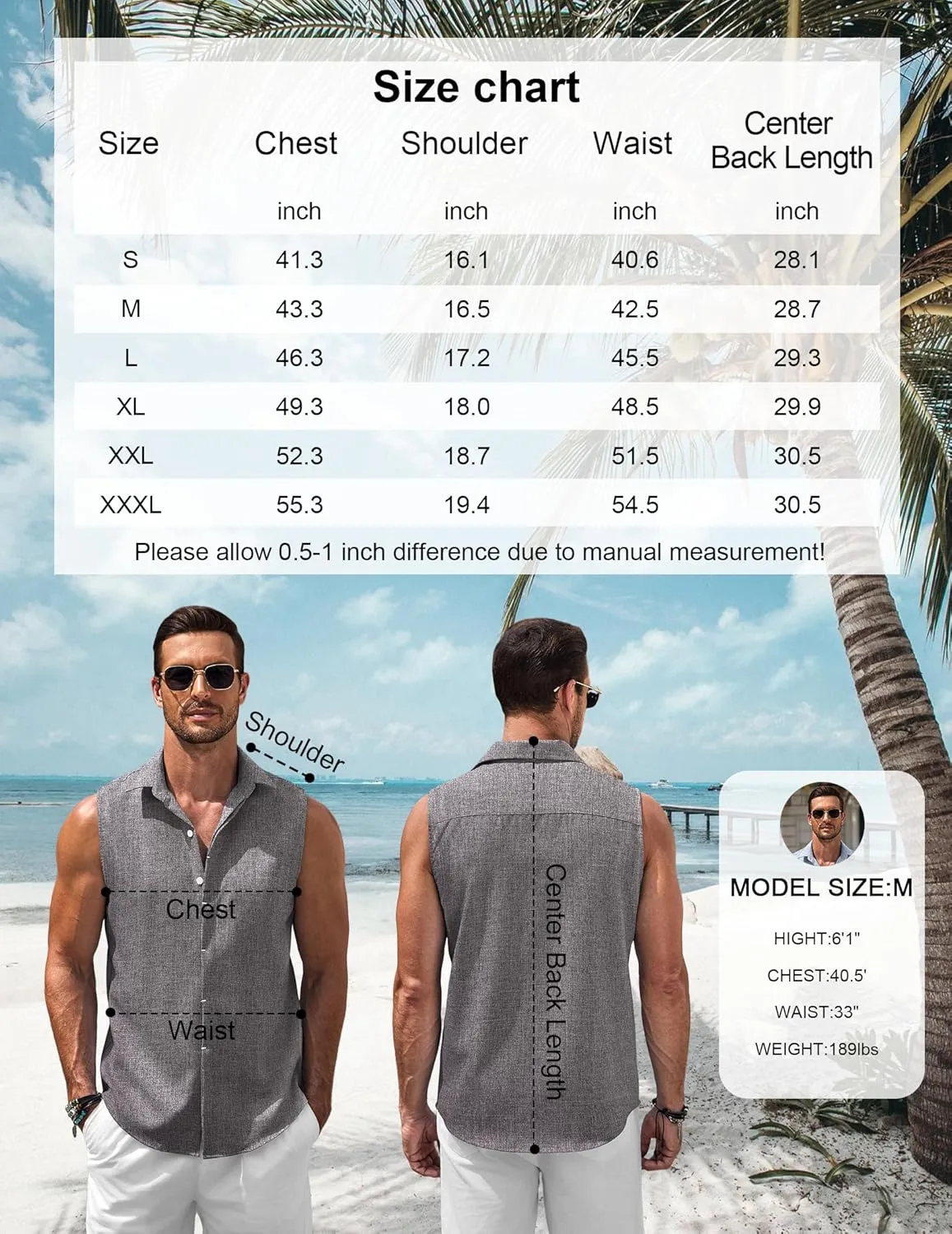 COOFANDY Mens Sleeveless Button Down Beach Shirts Casual Summer Tank Tops Collared Imitation Linen Tank Shirt