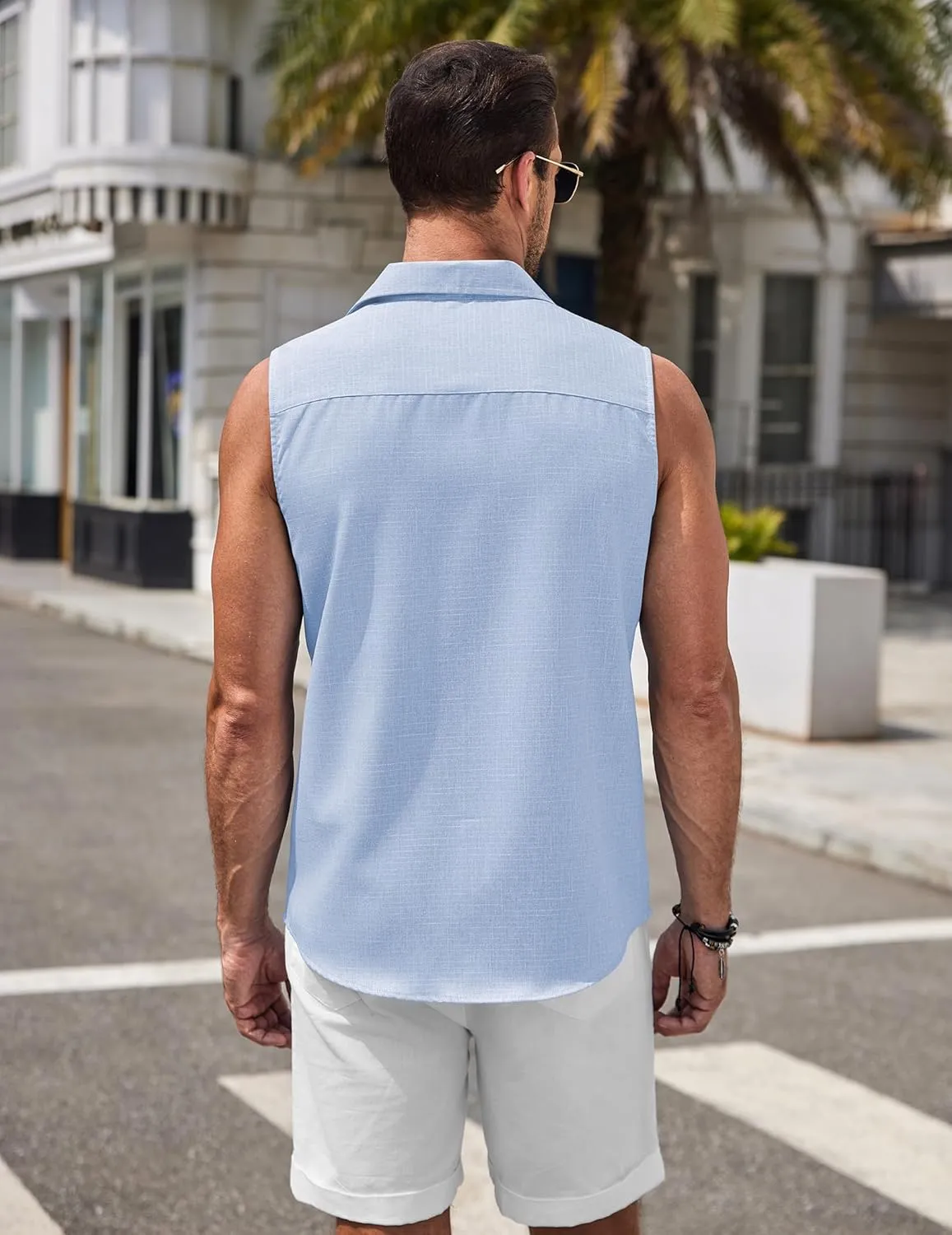 COOFANDY Mens Sleeveless Button Down Beach Shirts Casual Summer Tank Tops Collared Imitation Linen Tank Shirt