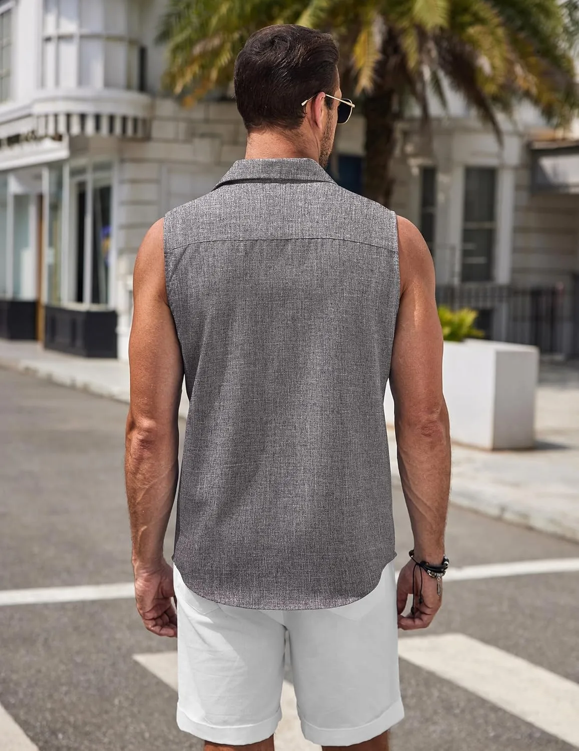 COOFANDY Mens Sleeveless Button Down Beach Shirts Casual Summer Tank Tops Collared Imitation Linen Tank Shirt
