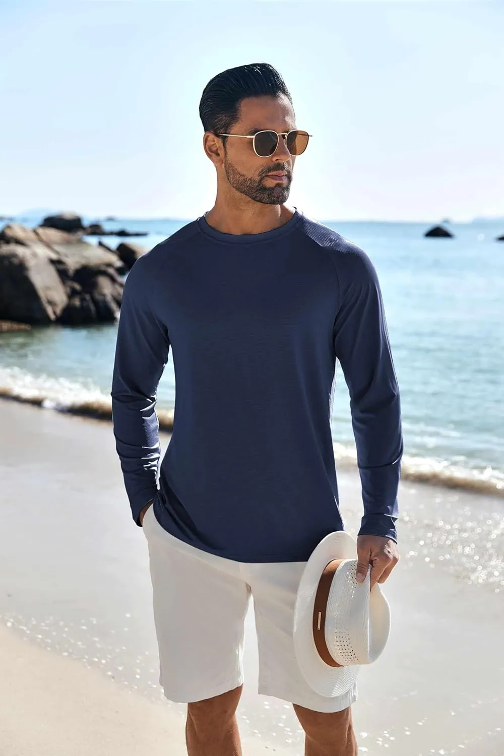 COOFANDY Men's Sun Protection Shirts Long Sleeve Rash Guard Swim T-Shirts Lightweight Quick Dry Fishing Shirts