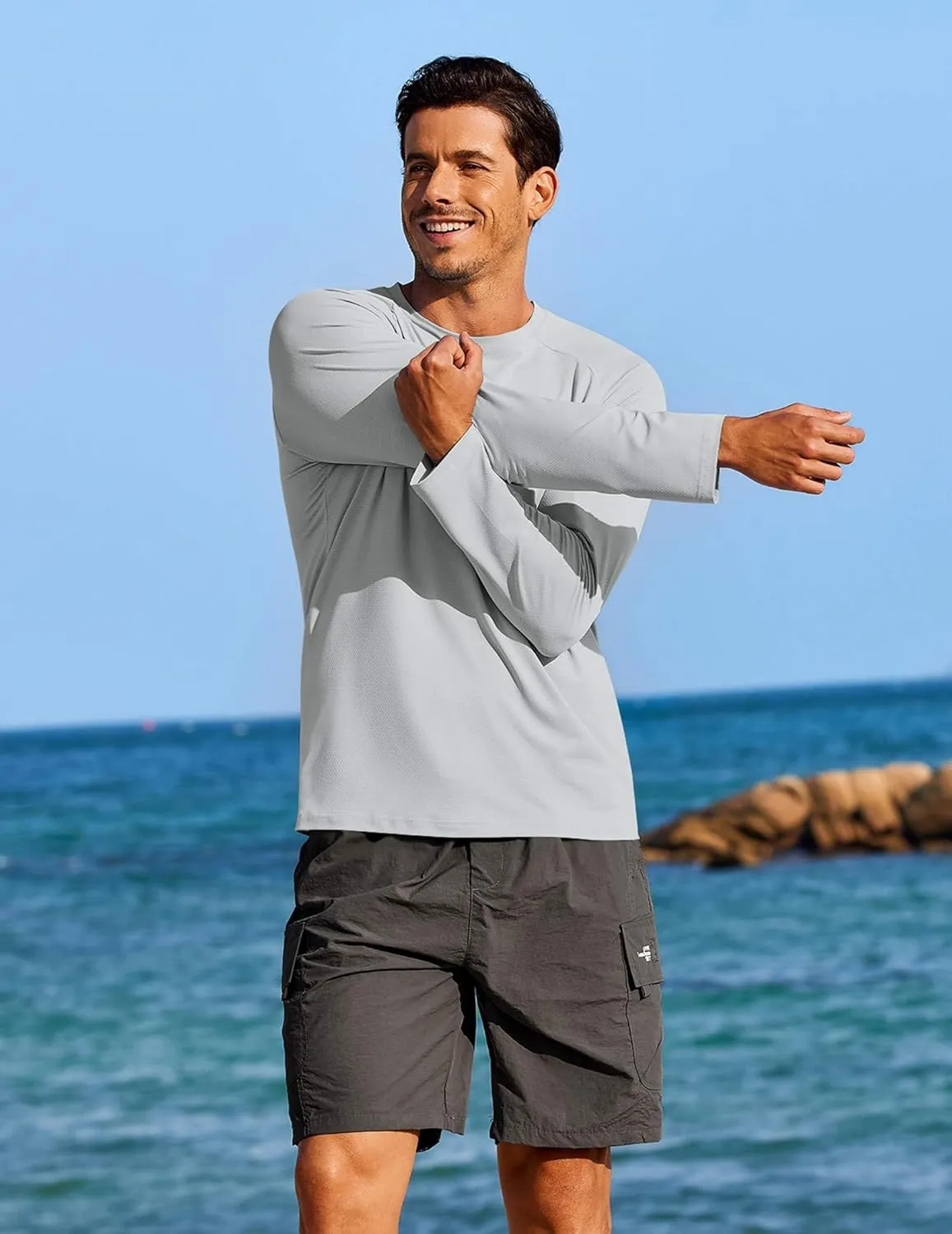 COOFANDY Men's Sun Protection Shirts Long Sleeve Rash Guard Swim T-Shirts Lightweight Quick Dry Fishing Shirts
