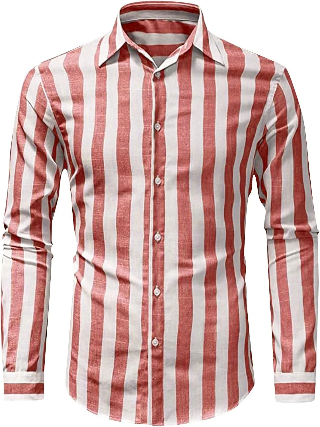 Cotton Linen Shirts for Men Casual Summer Stylish Long Sleeve Button Down Striped Beach Shirts Lightweight Work Shirt
