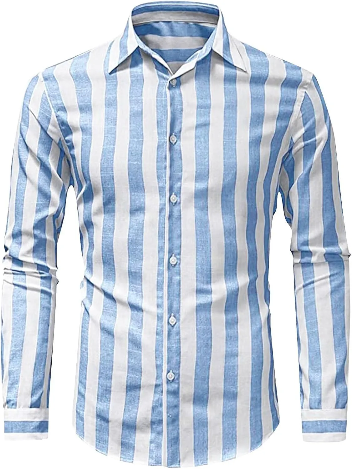 Cotton Linen Shirts for Men Casual Summer Stylish Long Sleeve Button Down Striped Beach Shirts Lightweight Work Shirt